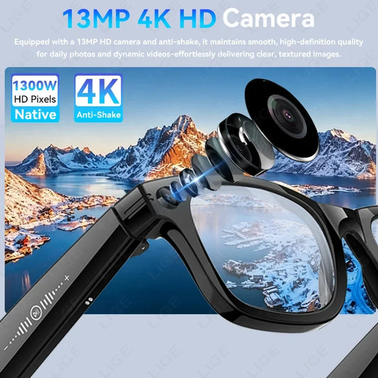 Smart Glasses 13MP HD Camera 4K Video Antishake Recording AI Translation Bluetooth Call Music Photo Recognition Sport Sunglasses