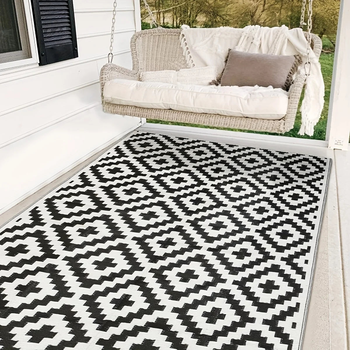 Double-Sided Waterproof Reversible Plastic Mats Modern Large Floor Mats and Rugs Durable PP Material Camping Picnic Mat