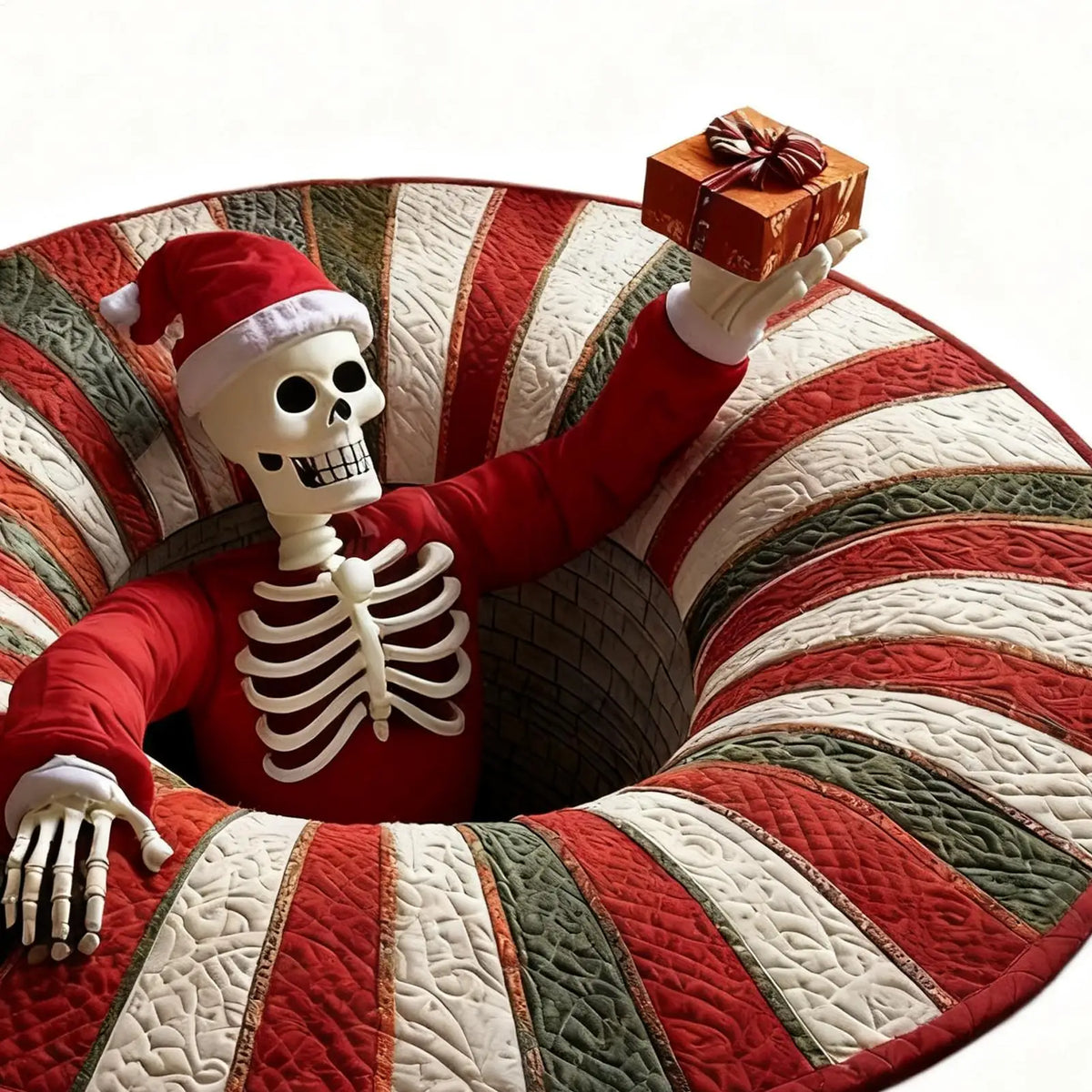 3D Rugs Optical Illusion Christmas Home Decor Skeleton Round Quilted Holiday Bathroom Carpet For Kitchen Entryway Entrance