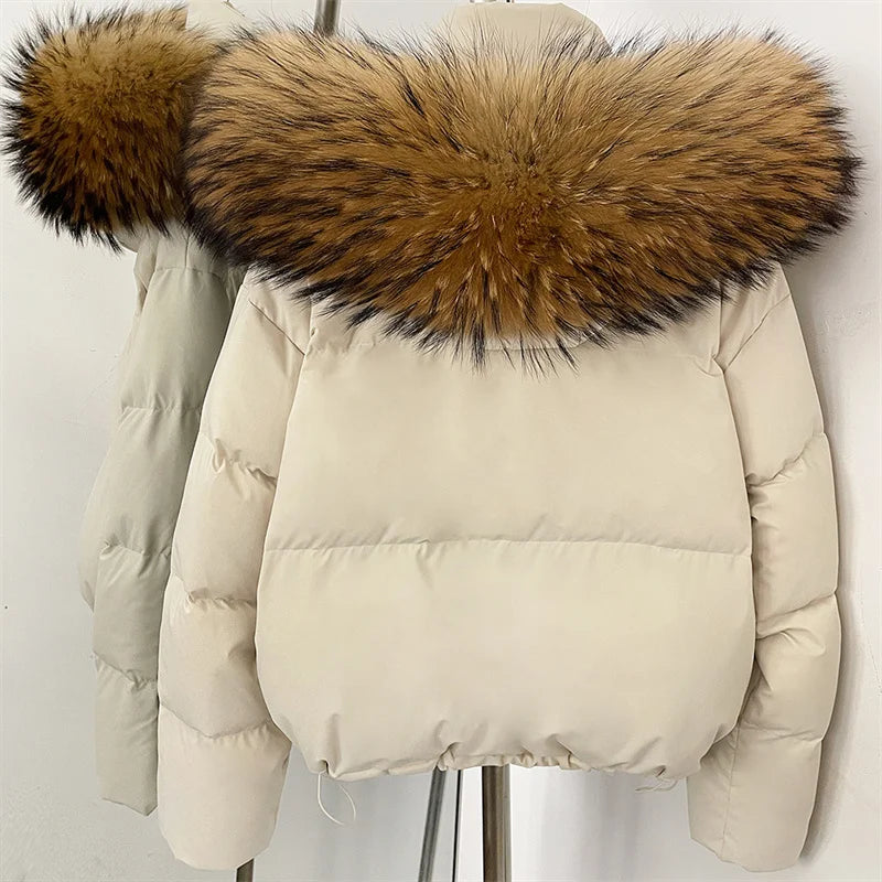 women's winter down jacket 2026 new detachable fox fur collar hooded women's down coat White duck down filled warm thick coat