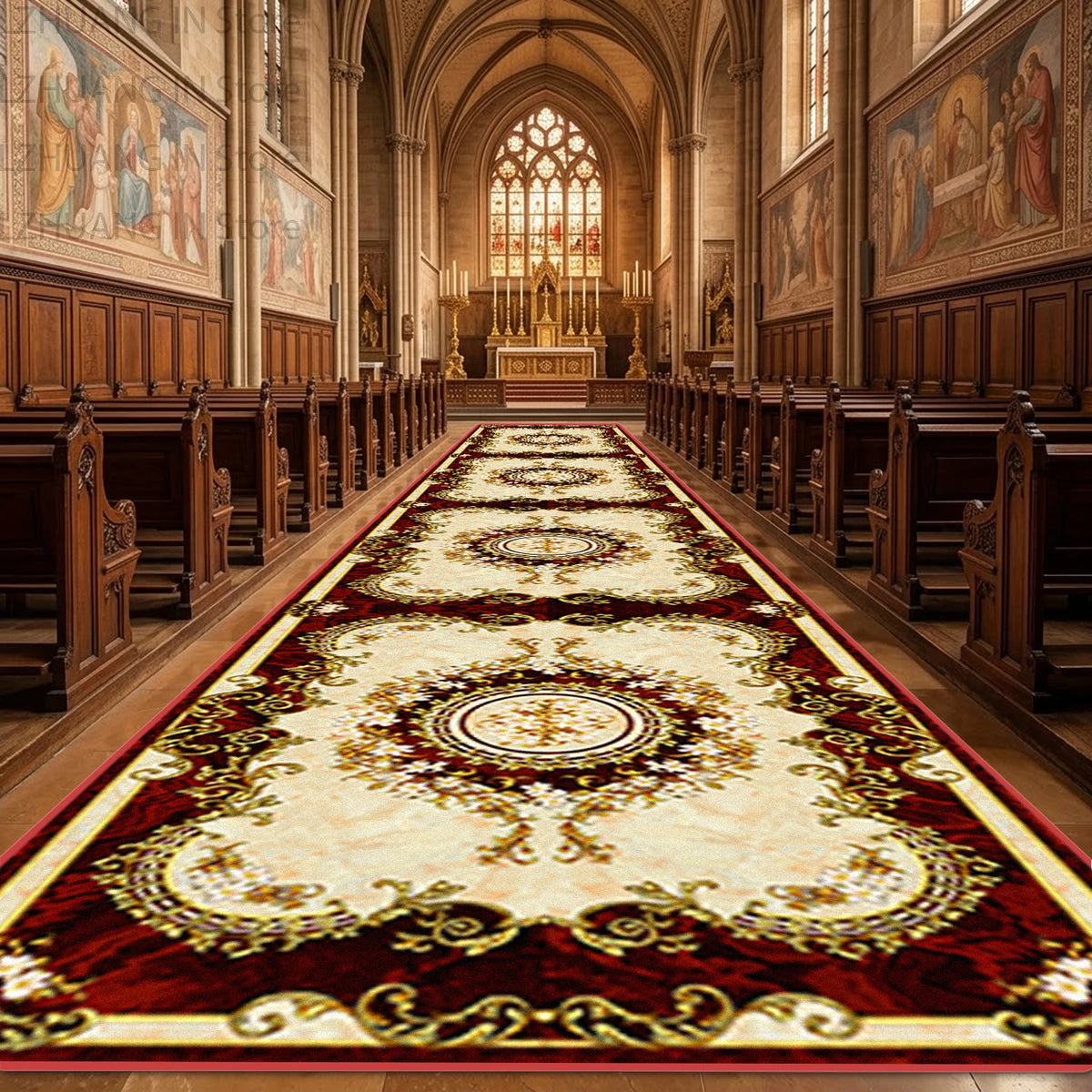 Red Luxury European Style Long Corridor Carpet Decoration Church Wedding Non-slip Soft Runner Rug Easy Clean Lint-free Floor Mat