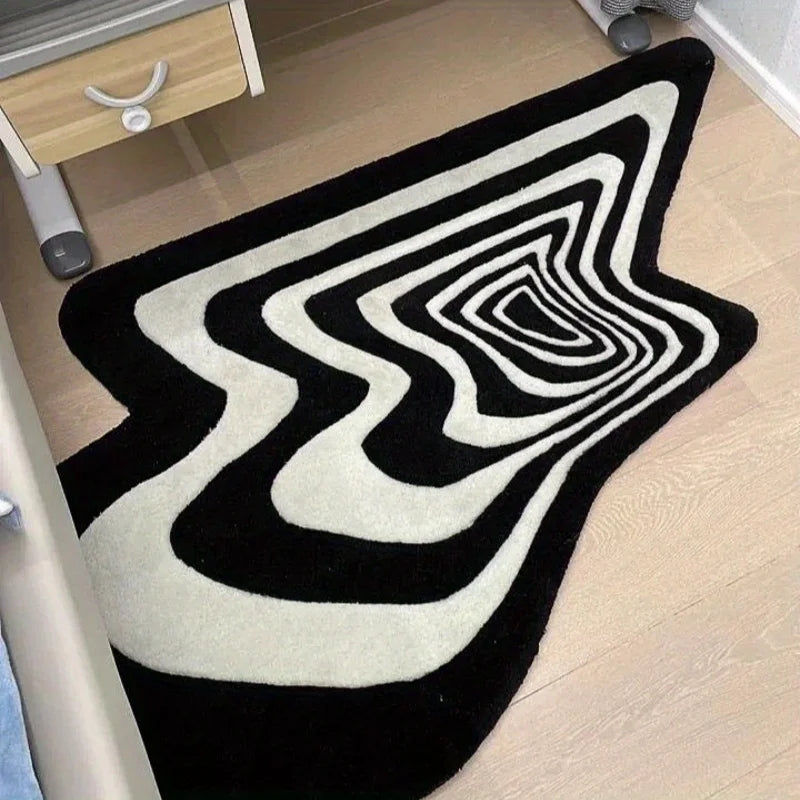 Modern Irregular Carpet Living Room Bedroom Home Decoration Rug Black White Floor Mat Entry Doormat Area Rugs Machine Washable