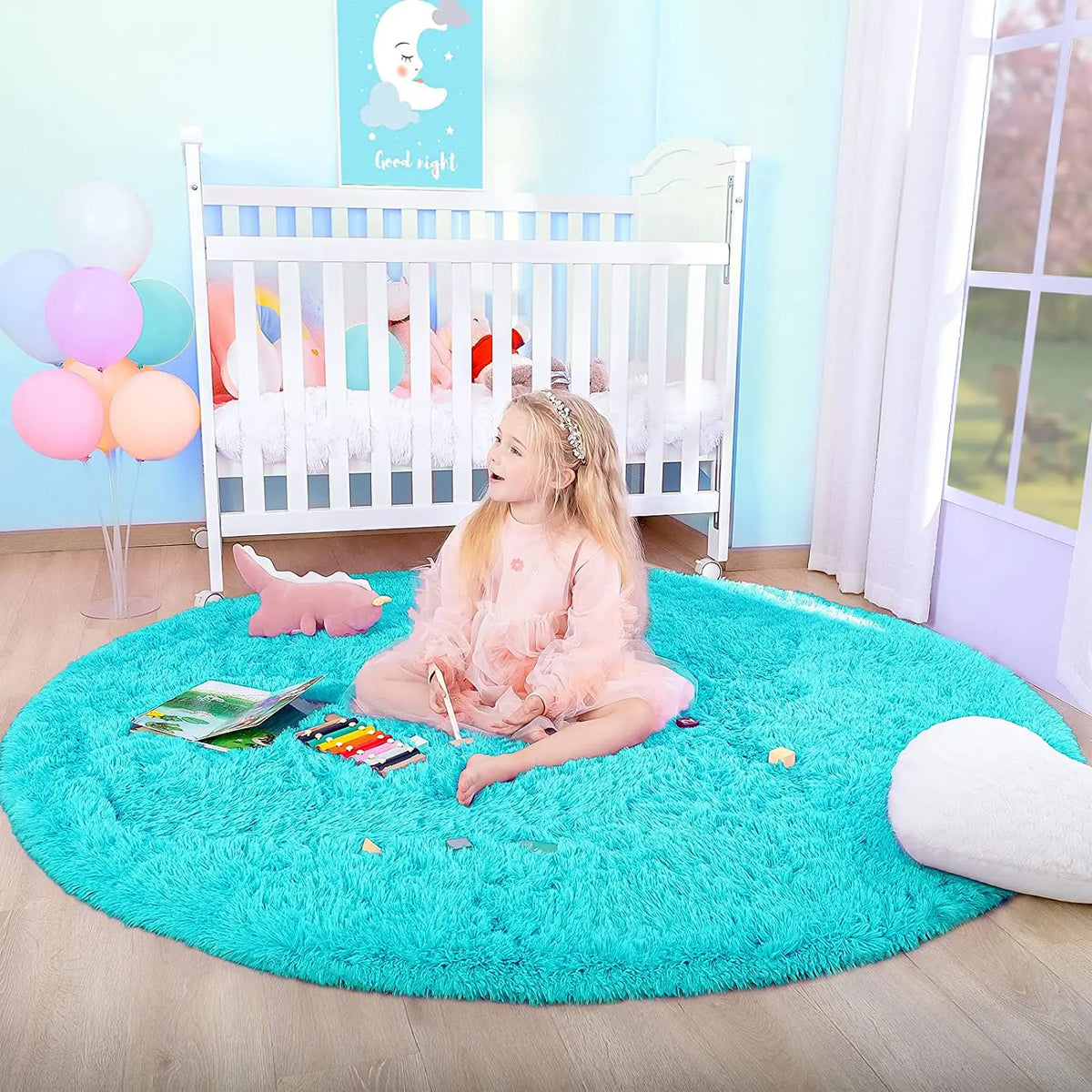 Round Fluffy Soft Area Rugs for Kids Room Princess Castle Plush Shaggy Carpet Cute Circle Nursery Rug Home Decor Circular Carpet