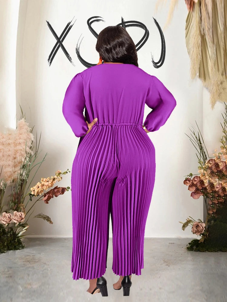 One Piece for Women Sleeves Jumpsuit Plus Size Casual Jumpsuits Pleated Pants Elegant Long Jumpsuits Wholesale Dropshipping