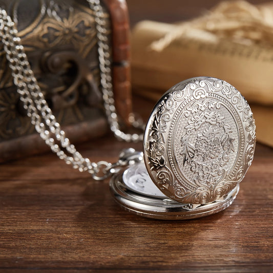 Retro Nostalgic Classical Carved Zinc Alloy Case Flip Cover Women Men Pocket Watches Necklaces Hanging Watches Quartz Watch