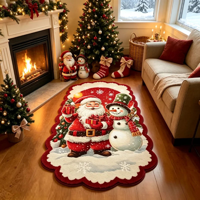 Christmas Living Room Decoration Red Carpet Irregular Shape Rugs for Bedroom Thick Plush Bedside Floor Mat Fluffy Soft Study Rug