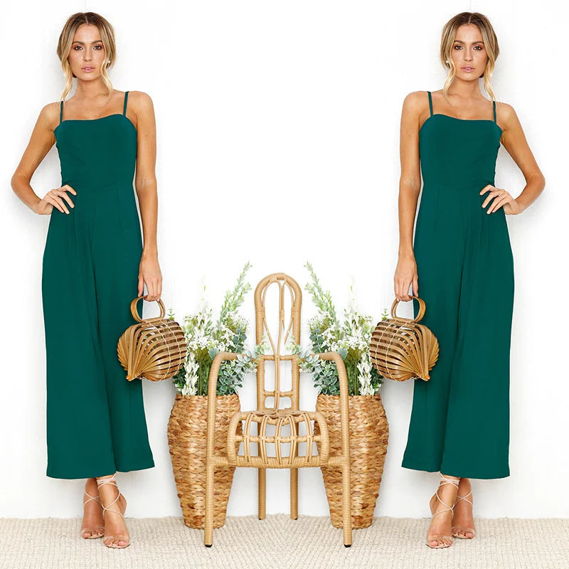 Woman Sleeveless Bib Dungarees Jumpsuits Autumn Casual Loose Solid Overalls for Women Female Spaghetti Strap Wide Leg Jumpsuit