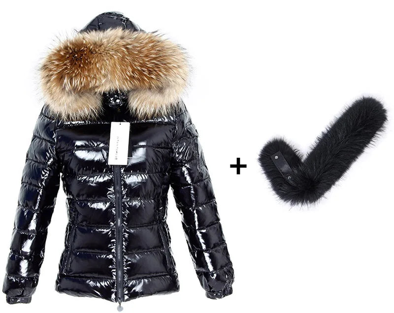 Maomaokong Winter Jacket Women Real Fur Coat Parkas Duck Down Lining Coat Real Raccoon Fur Collar Warm Black Streetwear
