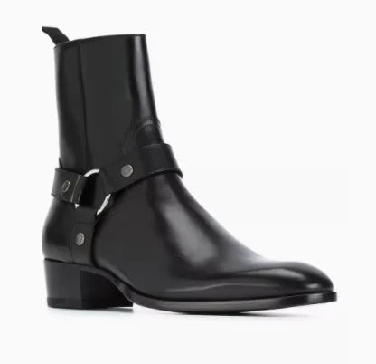 Brown Men Chelsea Boots Handmade High-quality Cow Suede Business Casual Square Toe Mid-heel Men Shoes Motorcycle Boots With Heel