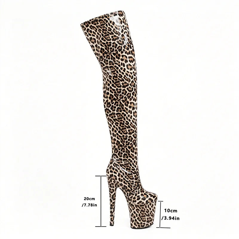 2026 New Gladiator Platform Over-the-knee Boots 20CM/8Inch Ultra High Heels Leopard Pole Dance Shoes Women Slimming Thigh Boots