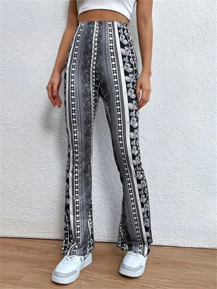 Personalized and Trendy Street Style Women's High Elasticity Tight Fitting Slightly Flared Sexy Printed Pants Leggings