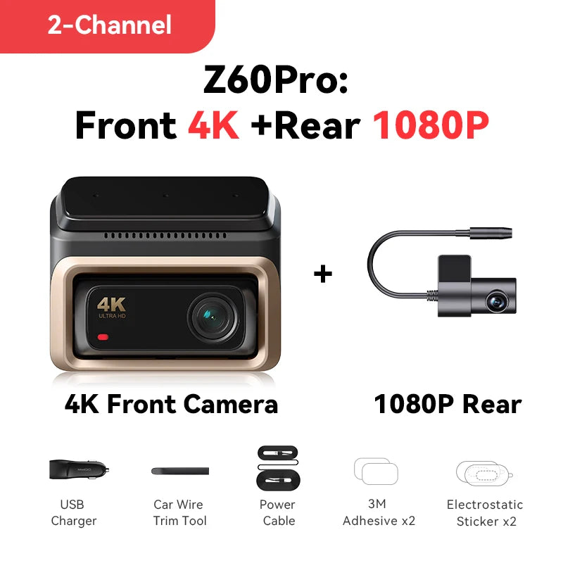 【For US】DDPAI 4K Dash Cam Z60 Pro Support Front and Rear Car Camera SONY STARVIS2 678 Sensor 5GHz Wi-Fi GPS ADAS Car DVR