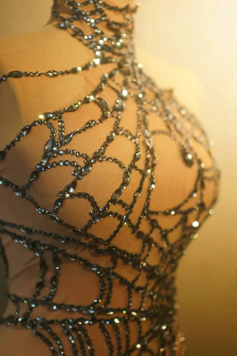 Sexy Full Diamond Long Sleeved Jumpsuit Ballroom Pole Dancer Performance Outfit Fashionable Club Suit Women's Photography