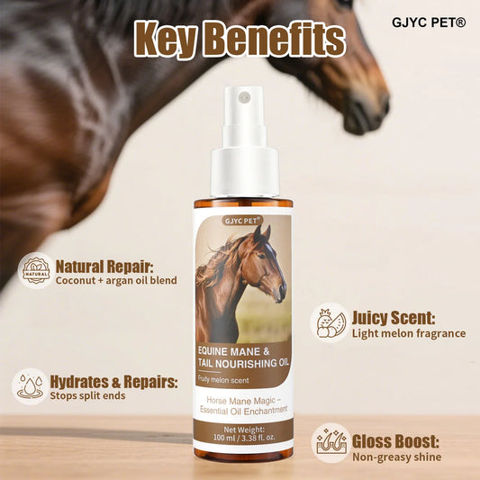 Horse Hair Care Oil 100ml - Mane Shine Essential Oil with Plant Ingredients Nourishing Coat Treatment Easy Carry for All Breeds