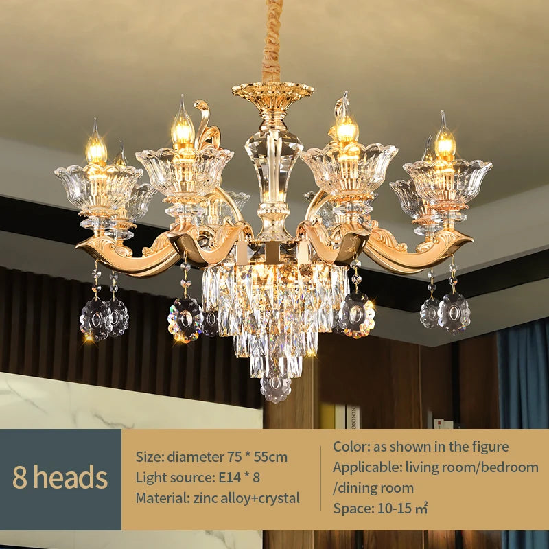 European Style Pendant Lamp Living Room Lamp Crystal Luxurious Atmosphere French Style Restaurant Lamp Duplex Building Lights