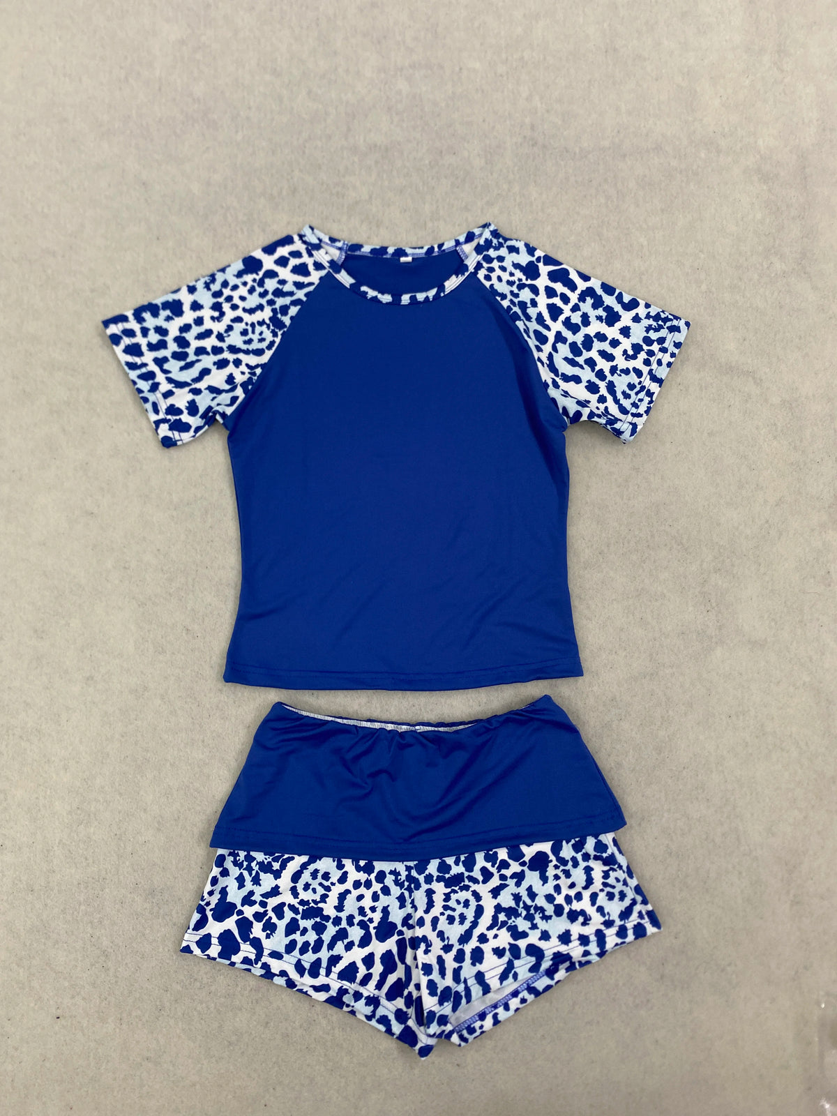 2026 summer new American retro leopard print patchwork short sleeved shorts set Y2K punk street fashion trend casual spicy girl