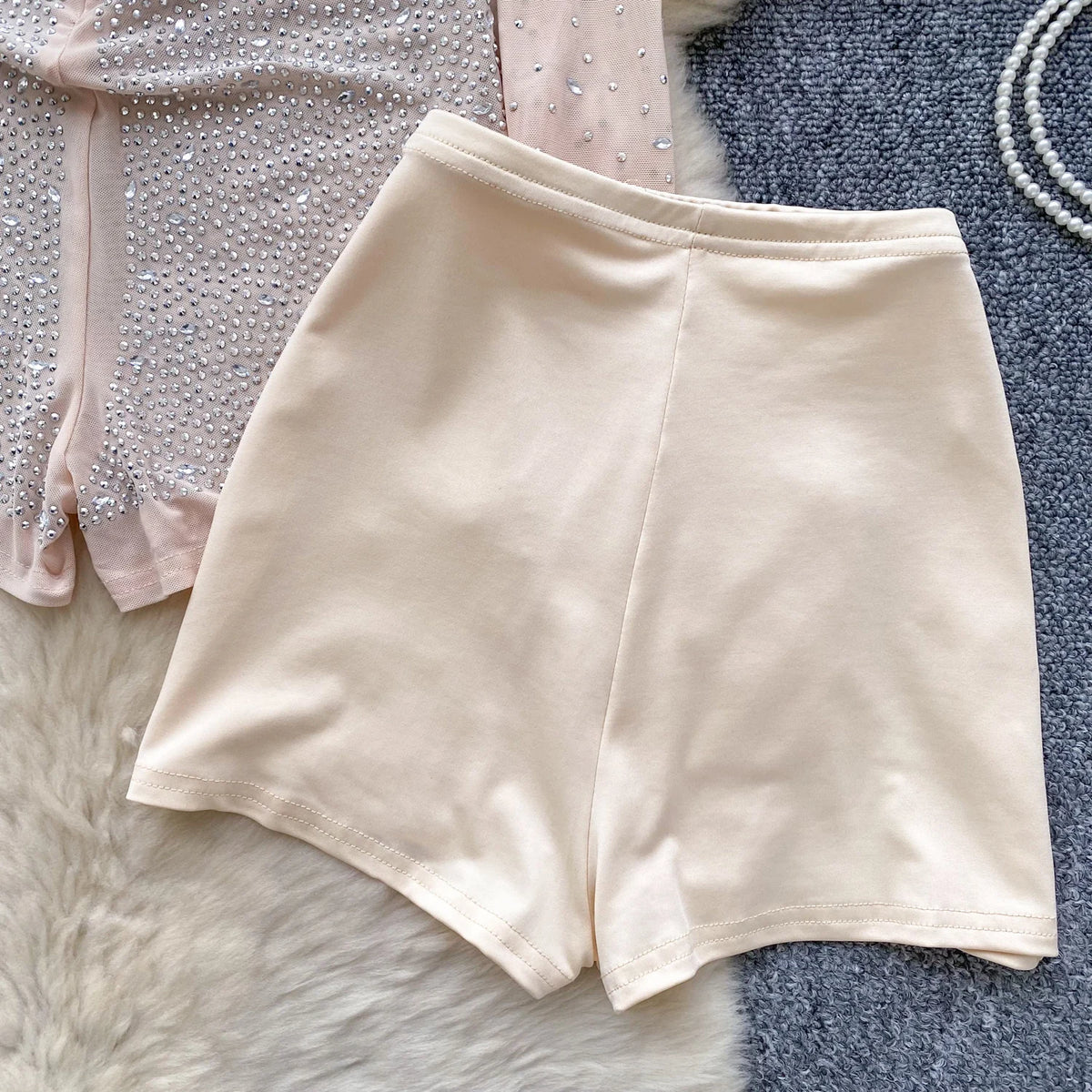 SINGREINY Summer Thin Sheer Sexy Bodysuit Long Sleeve Zipper With Shorts Design Rompers Beadings Streetwear Women Mesh Playsuits