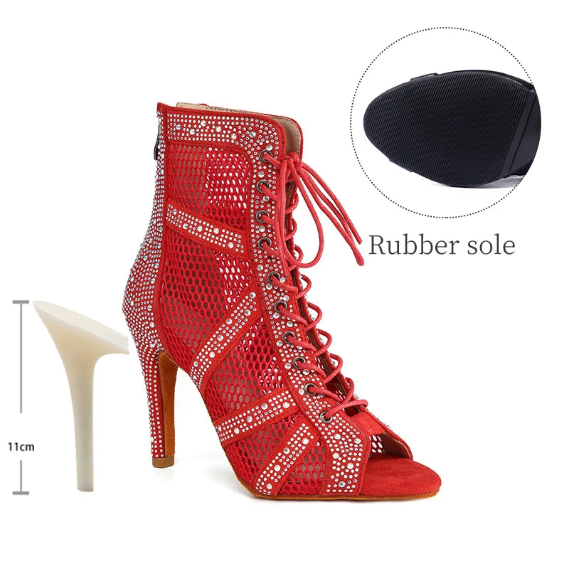 Girls Latin Dance Shoes Women Modern Dance Salsa High-Top Sandals Dance Hall Shoes Ladies Fashion Sexy High-Heeled Suede Boots