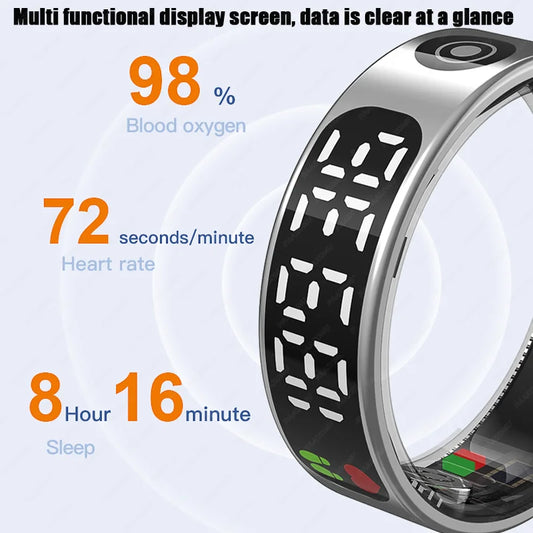 2026 New Smart Ring 5ATM Waterproof Bluetooth 5.1 Heart Rate Blood Oxygen Sleep Monitoring Men's and Women's Multi Sport Modes