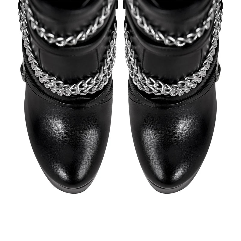 Onlymaker Women Platform Ankle Boots Black Matte Side Zipper Big Size Stilettos Winter Booties