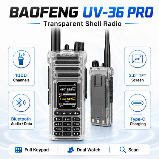 BAOFENG UV-36 Handheld Amateur Radio 1000CH Bluetooth Programming Shortwave Receive 2.0” TFT Screen Dual Watch VHF UHF Walkie Ta