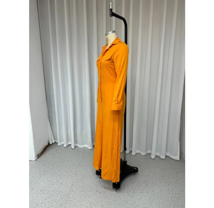 Jumpsuit Women 2024 Autumn Commuting Fashion Turn-Down Collar Long Sleeve Pocket Design Casual Jumpsuits New Female One Pieces