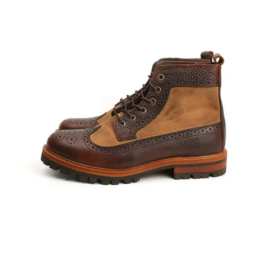 New Fashion Vintage Real Leather Handmade Men Boots Round Toe Lace-Up Tooling Brogue Shoes Desert Motorcycle Boots Mixed Colors
