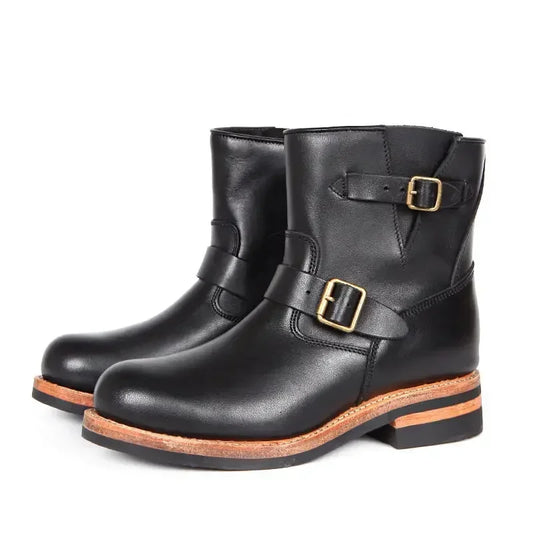 Goodyear-Welted Hand-lined Thickened Leather Engineer Boots American Vintage Mid-barrel Motorcycle Rider Leather Boots Autumn