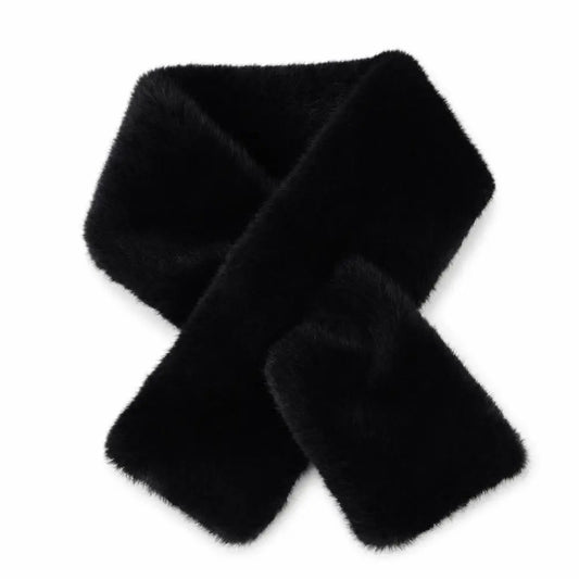 Winter Warm Faux Mink Fur Cross Scarf Solid Color Thickened Neckerchief Wrap Soft Neck Warmer Collar Scarf Autumn Winter