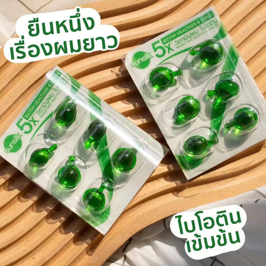 Thai SUNSILK Hair Oil Capsules 6-Pack, Portable Travel Size, Smoothing & Nourishing Leave-In Treatment