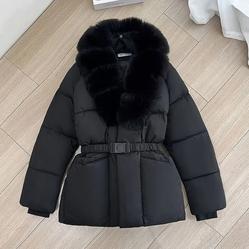 2026 Winter Coat New Women's Cotton Jacket Clothing Large Fur Collar Cold Protection Warmth Parker Thicke Waist Cotton Overcoat