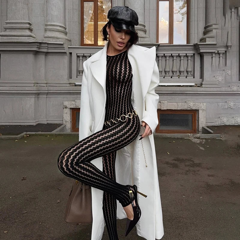 Black Jumpsuits Women Sexy Fishnet See Through Long Rompers 2026 Summer Women Pants Skinny Rompers Jumpsuits Overalls Pantyhose