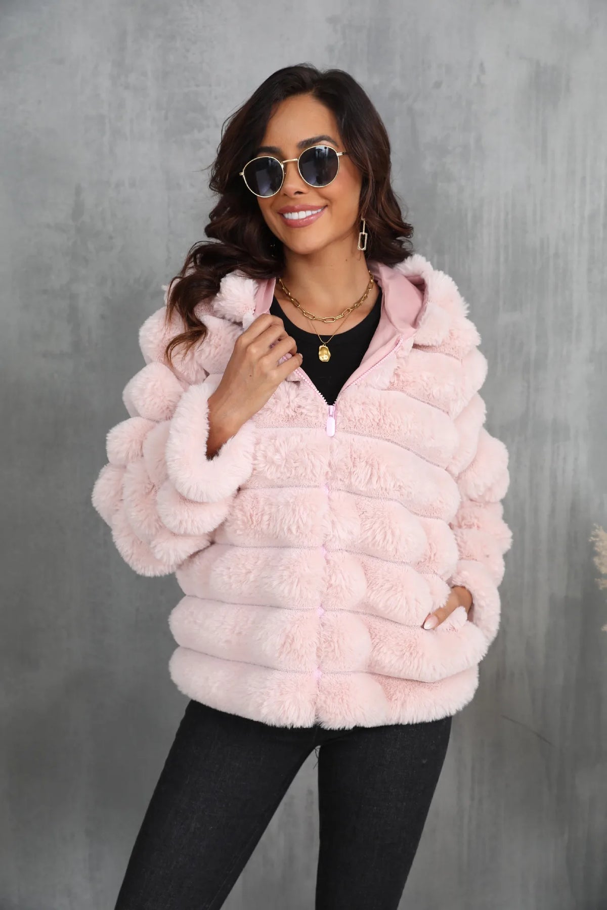 2026 Winter Hooded Plus Size Faux Fur Cropped Coat Women Furry Long Sleeve Plush Jacket Lady Large Fake Fur Warm Fluffy Cardigan