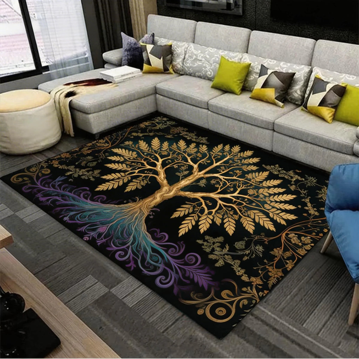 Tree of Life Pattern Large Area Rug Non-slip Machine Washable for Living Room Bedroom Laundry Entryway Home Decor Carpet Mat