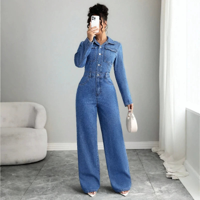 Jumpsuits Women Denim One Piece Full Sleeve Overalls Long Pants High Waist Rompers Y2k Streetwear Jumpsuit Work 2026 Autumn