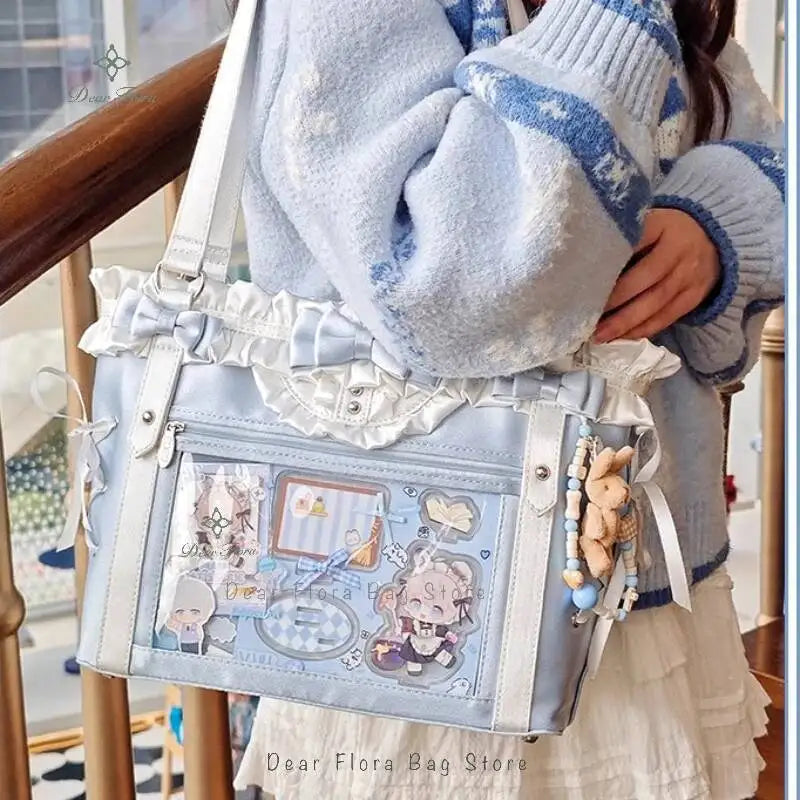 New Y2K Cute Japanese Ita Bag Lolita Girl Transparent Shoulder Tote Bag Large Capacity Crossbody Casual Bag DIY Display Handbags