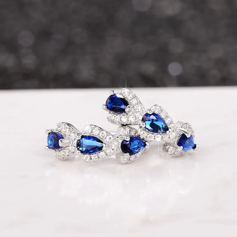 925 Sterling Silver Luxury Trendy Blue Cubic Zirconia Hoop Earrings Wedding Party Elegant Accessories for Women Jewelry Gift