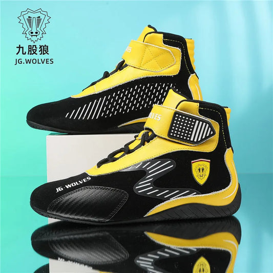 Genuine Leather Karting & Motocross Boots Flame Retardant Anti-Slip Racing Shoes for Adult Kids Off-road Motorcycle Footwear