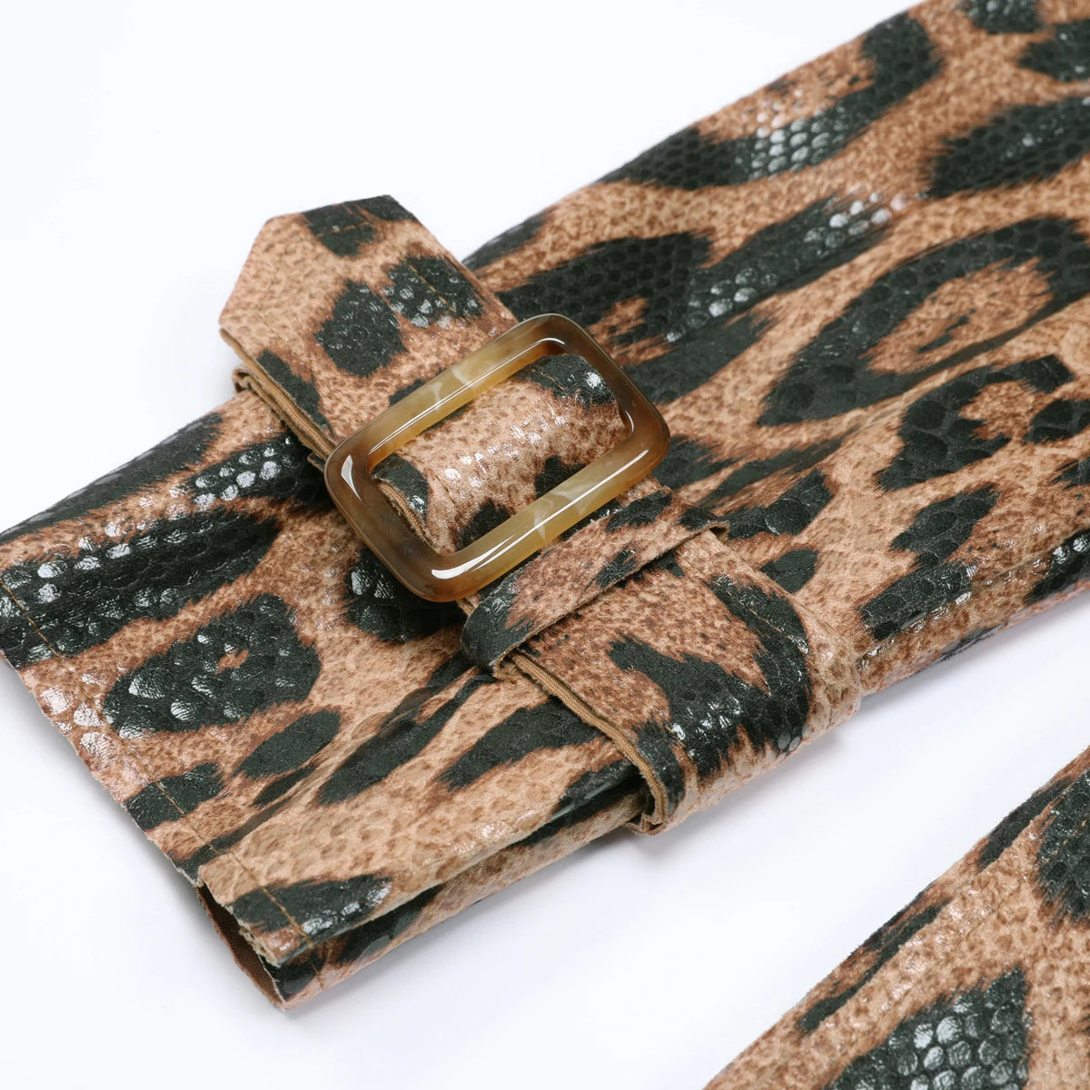 2102 High-quality Spring And Autumn Snake Skin Leopard Print Long Sleeved Leather Belt Temperament Coat Women's Trench Coat