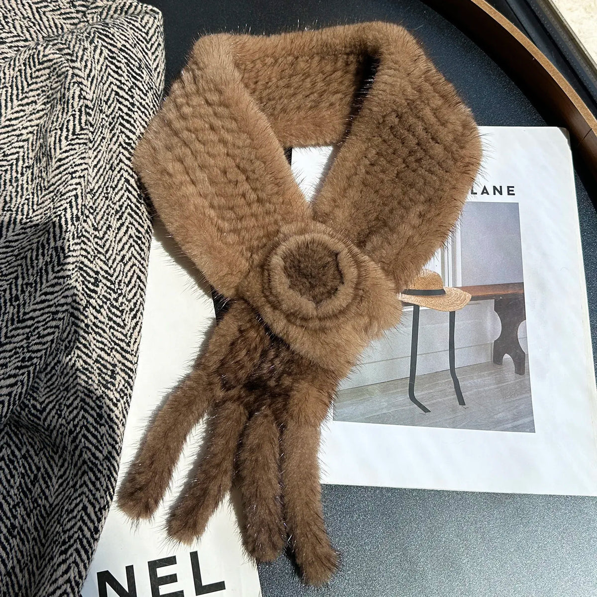 Real Mink Fur Warm Scarf For Women Cross Double-sided Style Knitted Design New Fashion Elegant Mink Fur Accessories Scarves