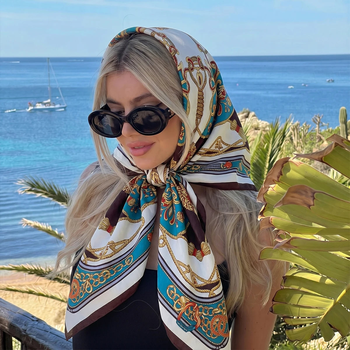 New Luxury Brand Square Scarf Design Shawl Wrap 90cm Print Twill Silk Women Hijab Female Foulard Headband Bandana 2026