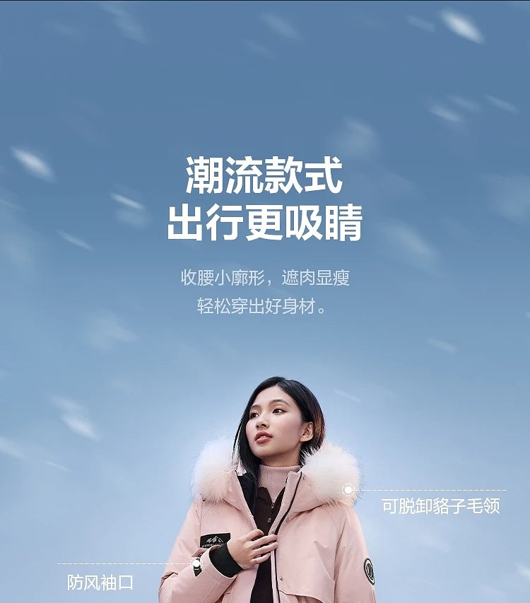 Bosideng Women 6th Generation Extreme Cold Goose Down Parka -20℃ Cold Resistance Winter Puffer Coat with Detachable Raccoon Fur