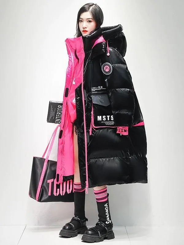 2025 Winter Glossy Waterproof X-long 90% White Duck Down Coat Women Thick Loose Outerwear Warm Down Jacket Hooded Parkas Coats