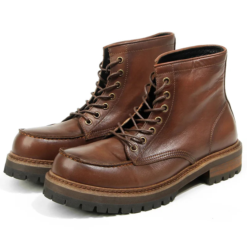 Vintage Work Boots Men's Winter High-top Leather Boots Men Mid-top Short Boots
