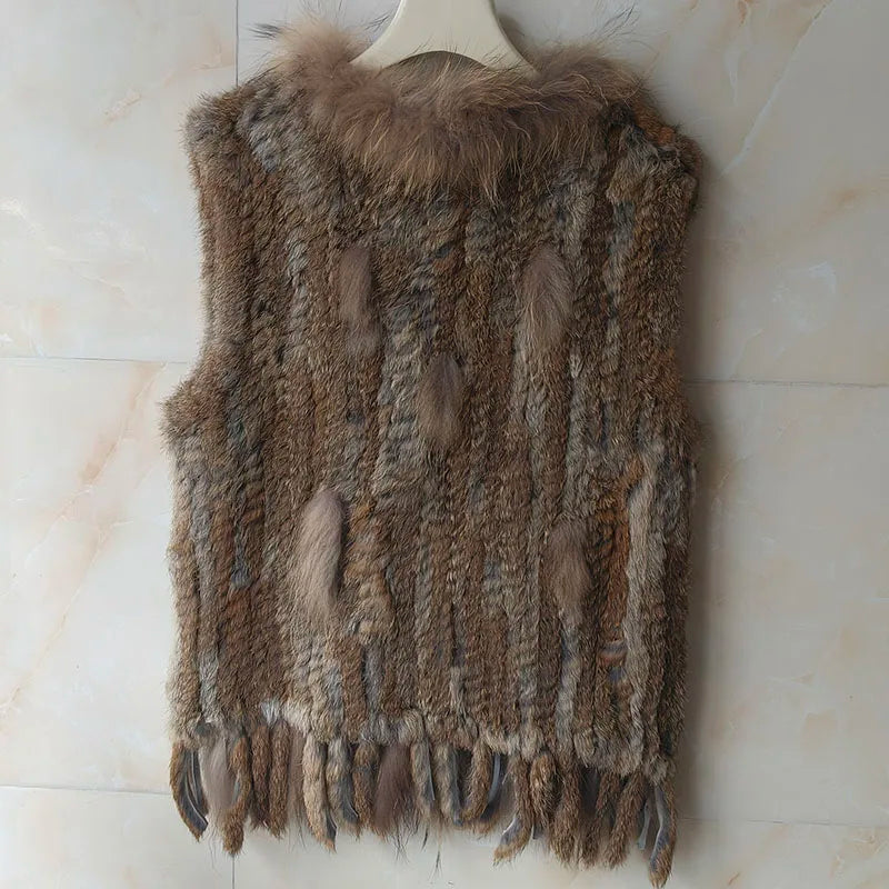 HSPL Sleeveless Women Fashion Fur Vest Knit Waistcoat For Lady For 2018 Spring Real Rabbit Fur Female Vests Black Waistcoat