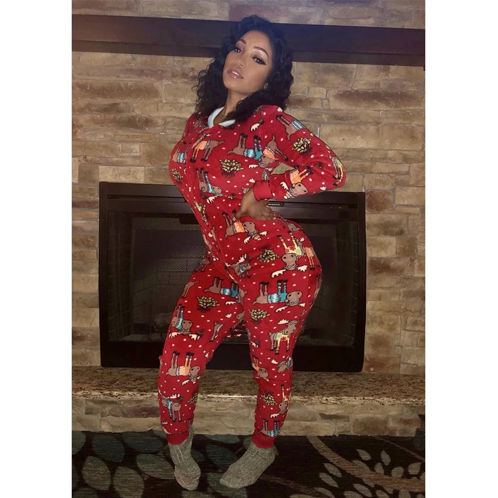 2024 Autumn Fashion Christmas New Women's jumpsuit Loose Elastic Elegant Stripe Fun Zipper Christmas Home Hoodie jumpsuit