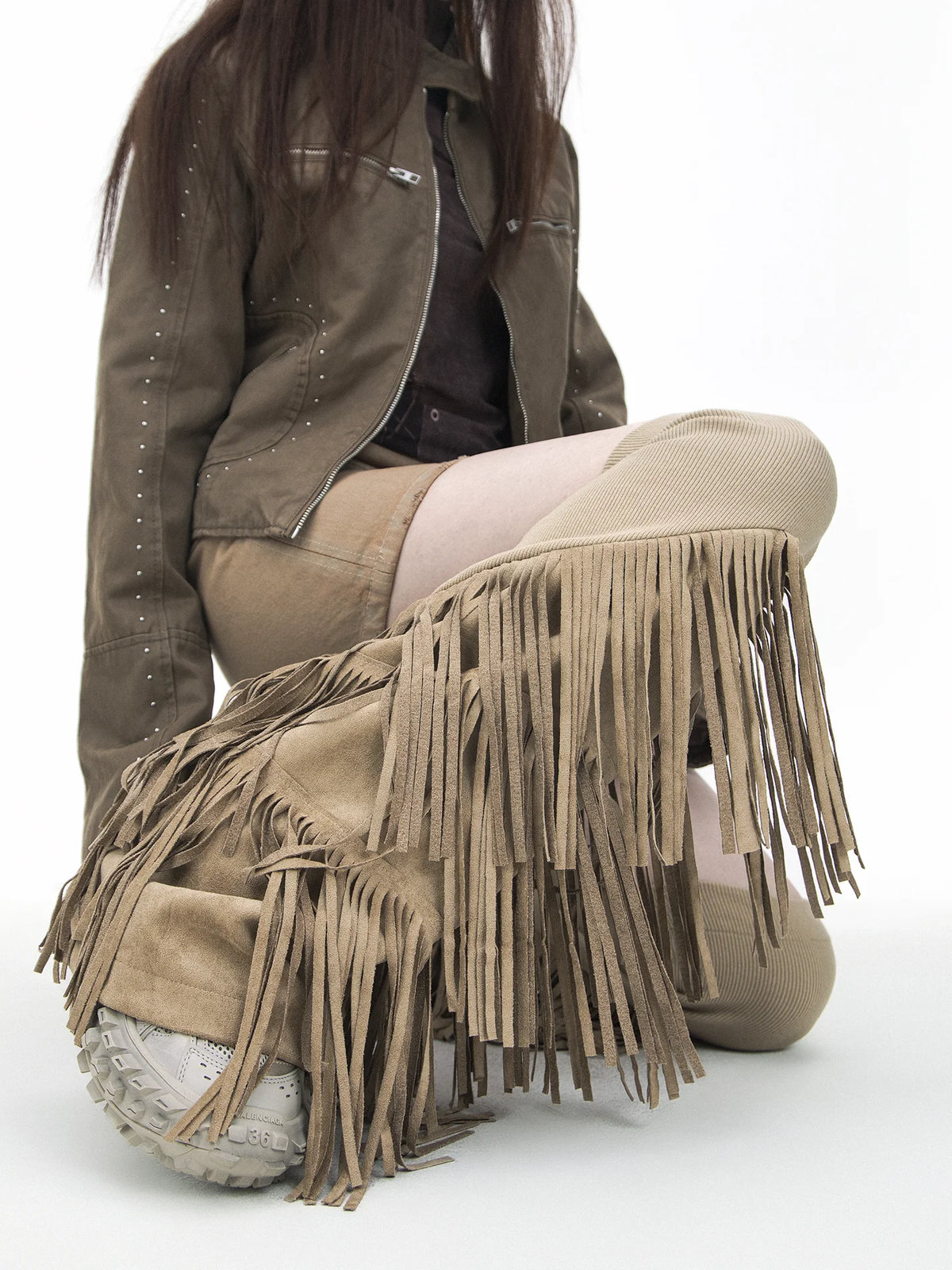 Suede Fabric Tassel Knitted Elastic Punk Vintage Flared Leg Warmers Woman Fashion Elegant Gothic Leg Sleeve