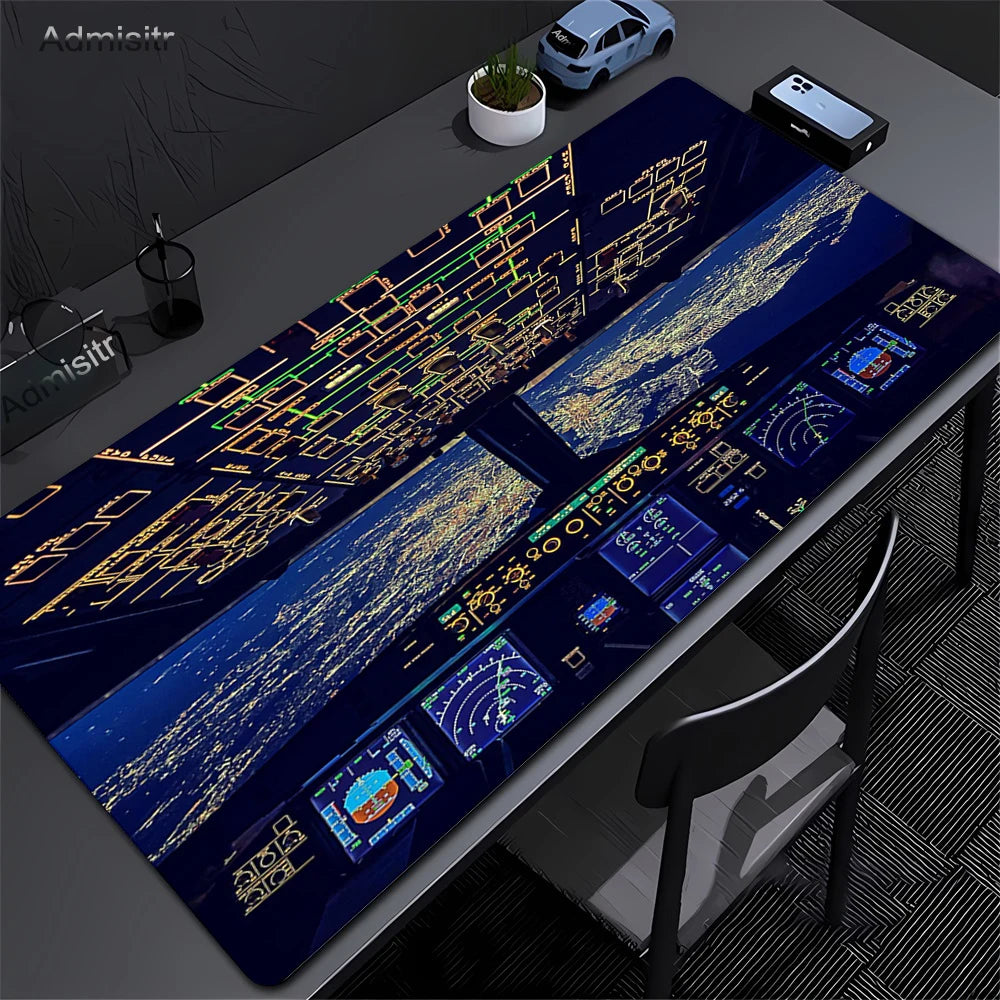 Starry night city night view mouse pad airplane cockpit mouse pad desk pad large rubber non-slip gaming mouse pad 900x400mm Xxl