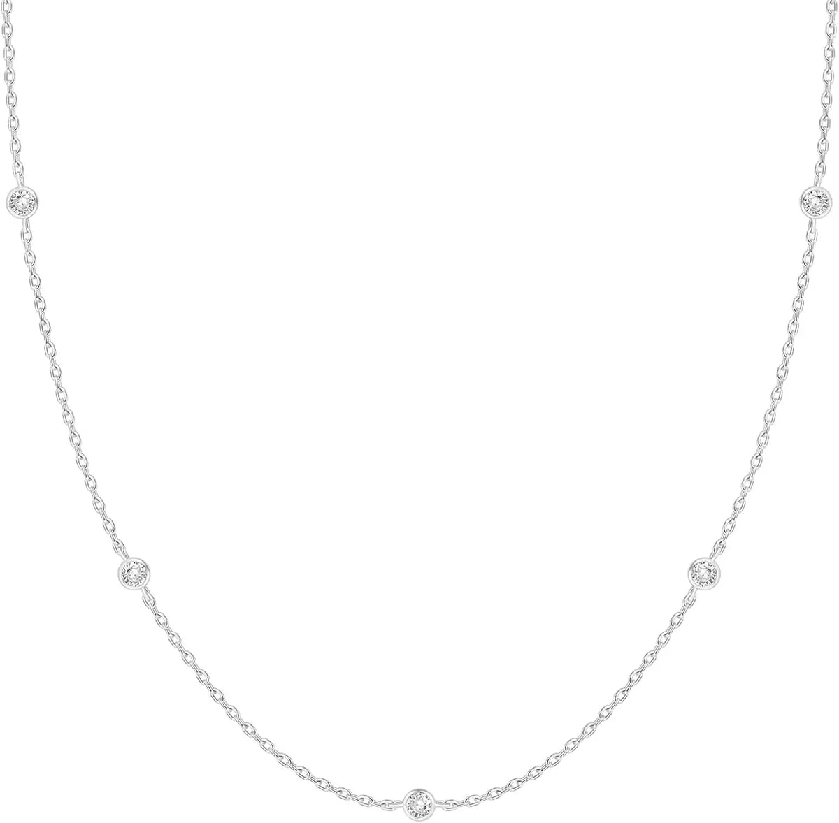 K Gold Plated Station Necklace Silver Plated Diamond Necklace For Women Simulated Diamond Necklaces Gift for Women CZ Chain