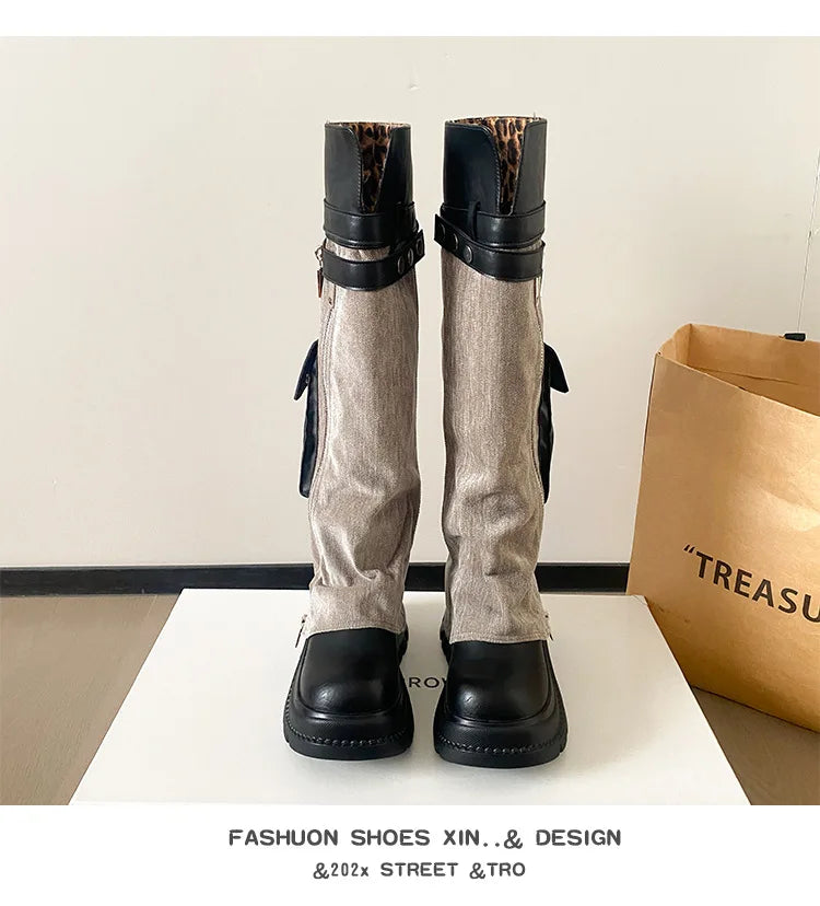 Women Boots Suede Fashion Heeled Boots Women’s Winter Boots Leopard Designer Shoes 2026 Gothic Gladiator Snow Botas